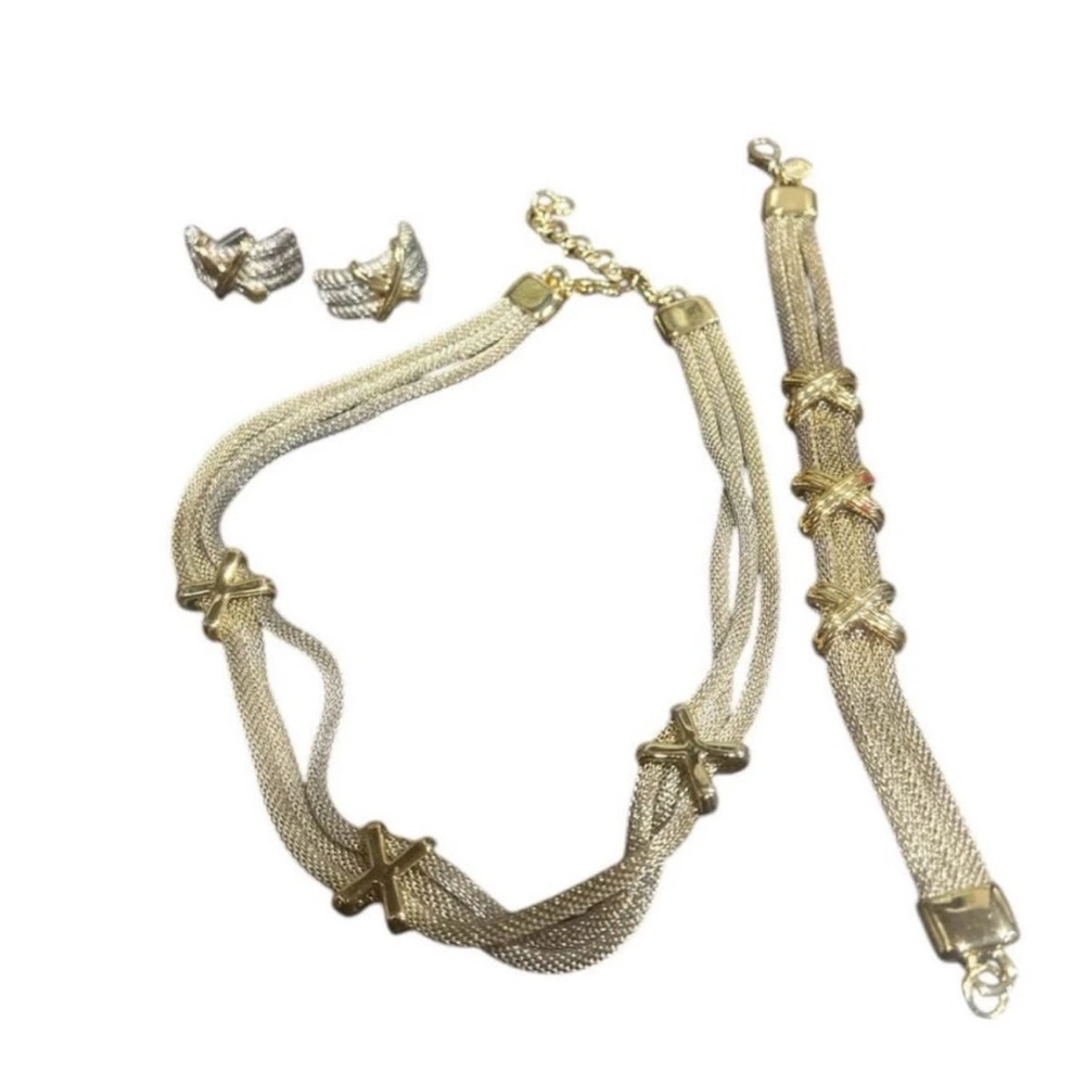 Park Lane Demi Jewels Two Tone Mesh X Earrings Necklace Bracelet Set